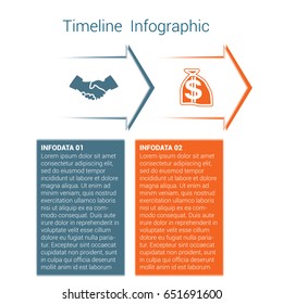 Set horizontal color arrows, template infographic for two position, options, steps or processes. Business creative concept data visualization.