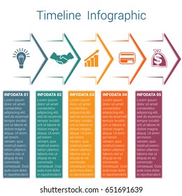 Set horizontal color arrows, template infographic for five position, options, steps or processes. Business creative concept data visualization.