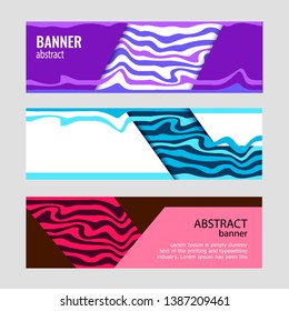 Set Horizontal color banners with white paper and blue and red waves on black background Universal template for a web site with empty place for text.  