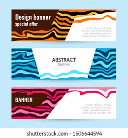 Set Horizontal color banners with white paper and blue waves on black background Universal template for a web site with empty place for text.  