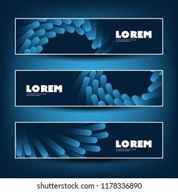 Conjunto de Banner horizontal colorido o diseño de cabecera para su empresa con el modelo curvo en 3D azul y negro abstracto - plantilla vectorial creativa