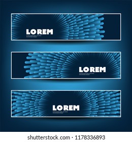 Set of Horizontal Colorful Banner or Header Design for Your Business with Abstract Blue and Black 3D Pattern - Creative Vector Template