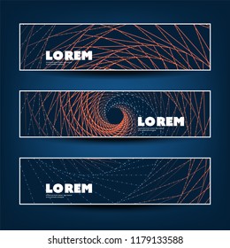 Set of Horizontal Colorful Banner or Header Design for Your Business with Spiralling Lines Pattern - Creative Vector Template