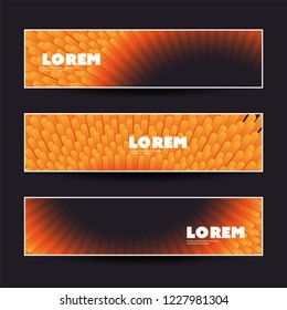 Conjunto de Banner horizontal colorido o diseño de cabecera para su negocio con un patrón 3D negro y naranja abstracto - plantilla vectorial creativa