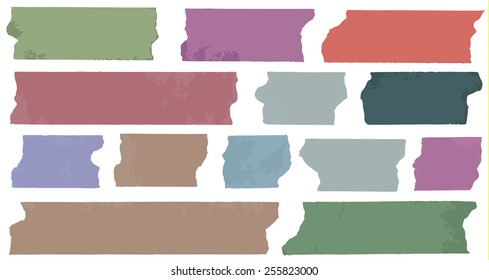 Set of horizontal, colorful and different size sticky tape,adhesive pieces