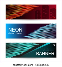 Set of horizontal dark banners with glowing lines of red, blue and green. Universal template with empty place for text. Abstract vector background. templates for your web projects.