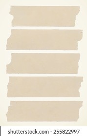 Set of horizontal and different size sticky tape, adhesive pieces