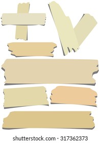 Set of horizontal and different size sticky tape,adhesive pieces