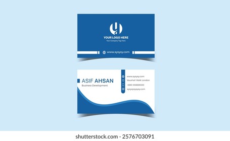 A set of horizontal double-sided business card template designs with illustrations of transparent Blue color on a white background