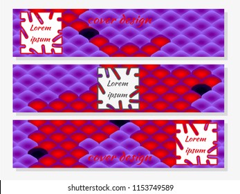 Set of horizontal fashionable modern design templates for covers. National oriental pattern, multicolored fish scales of carp Koi. Vector illustration.