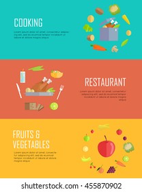 Set Horizontal Food Banners Flat Design Stock Vector (Royalty Free ...