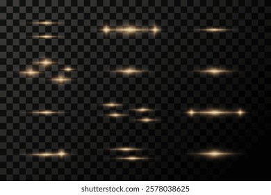 Set of horizontal glare, light effect of laser lines.