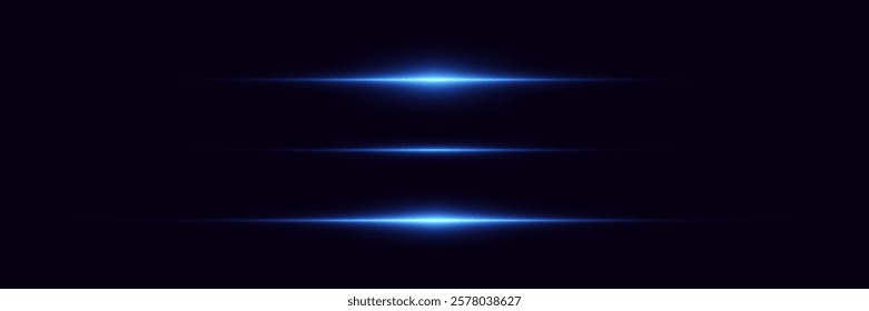 Set of horizontal glare, light effect of laser lines.