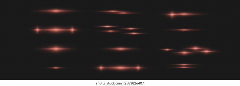 Set of horizontal glare, light effect of laser lines.	
