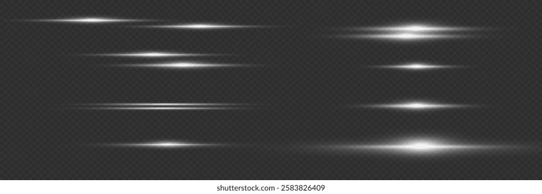 Set of horizontal glare, light effect of laser lines.	
