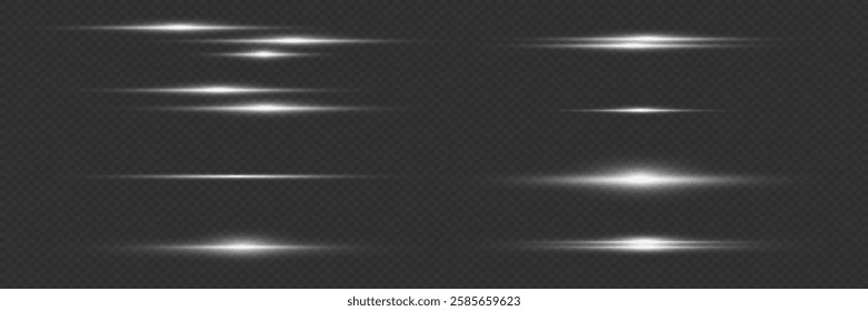 Set of horizontal glare, light effect of laser lines.