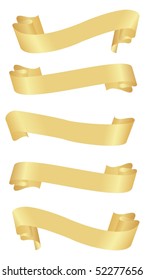 Set of horizontal golden (or yellow) ribbon banners. Vector illustration, isolated on a white.