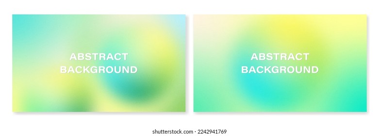 Set of horizontal gradient backgrounds in green and yellow colors with a grainy texture. For covers, business cards, postcards, social media and other projects. Vector, can be used for web and print.