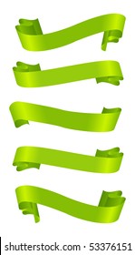 Set of horizontal green ribbon banners. Vector illustration, isolated on a white.