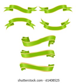 Set of horizontal green ribbon banners. Vector illustration, isolated on a white.