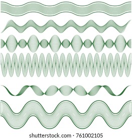 Set horizontal Guilloche Borders for certificate or diploma vector guilloche elements for protection of documents against forgery