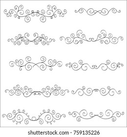 Set of horizontal hand-drawn patterned banners for vintage design