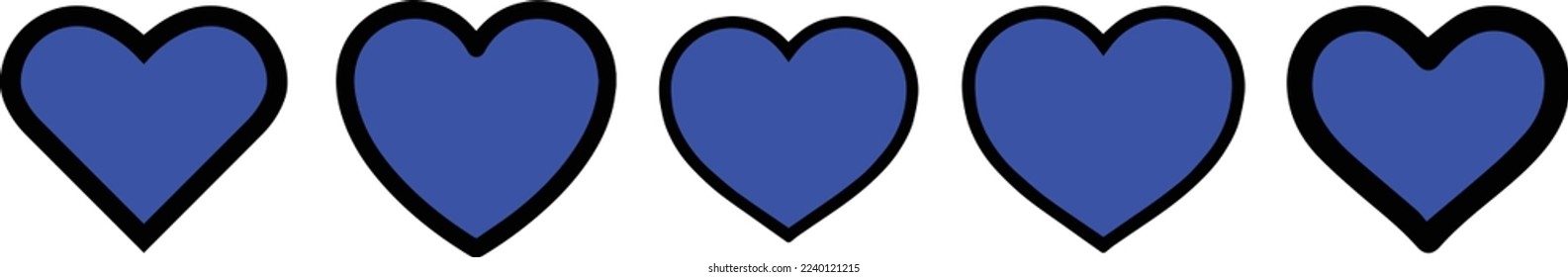 Set Horizontal Heart Navy blue. Collection Heart Symbol. heart icon. shaped logo. romance, valentines, valentine, romantic, concept, card, marriage, two, valentine day