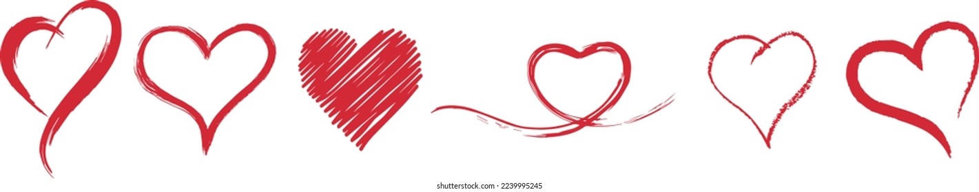 Set Horizontal Hearts Ink Brush. Heart Symbol. heart icon. shaped logo.