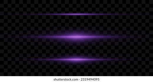 Un conjunto de resaltados horizontales. Vigas láser, vigas de luz horizontales. Se enciende una luz preciosa. Rayas brillantes en un fondo transparente.