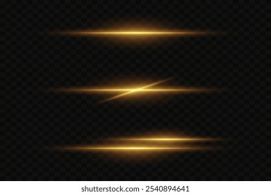Set of horizontal highlights. Laser beams, light lines. Beautiful light flashes. On a transparent background.