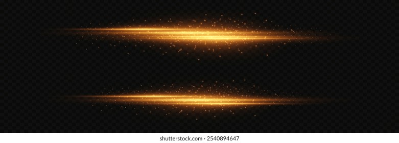 Set of horizontal highlights. Laser beams, light lines. Beautiful light flashes. On a transparent background.