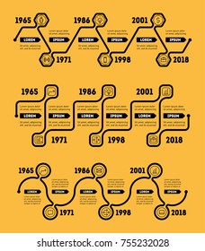 Set of Horizontal Infographic timelines. Business concept with options, parts, steps or technology processes. Vector web template for presentation. Time line of Social tendencies and trends graph