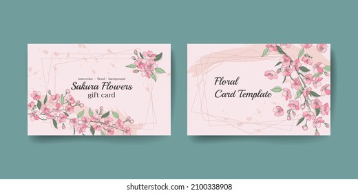 Set of horizontal invitation card templates using sakura flowers. Floral greeting card template is suitable for gift certificates for wedding invitations. Pattern made using watercolor flower