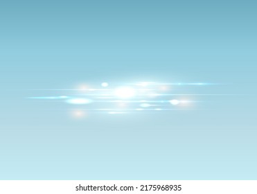Set of horizontal lens flares pack. Abstract light flares, laser beams, sparkling lined, horizontal light rays. Vector illustration.
