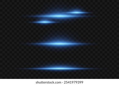 Conjunto de líneas de luz Horizontal, efecto láser de rayos de luz. Sobre un fondo transparente.