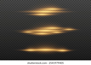Set of horizontal light lines, laser effect of light rays. On a transparent background.