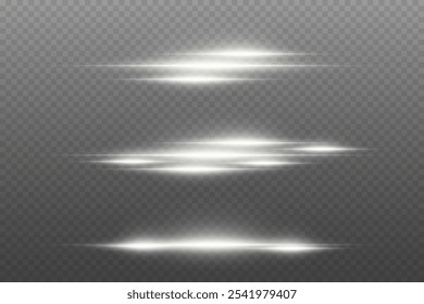 Ensemble de lignes lumineuses horizontales, effet laser des rayons lumineux. Sur fond transparent.