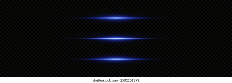 Satz horizontaler Lichtlinien. Neonlaser-Highlights auf transparentem Hintergrund.