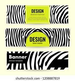 Set of horizontal lime banners with black stripes. Bright circle on abstract design. Universal template for a web site with text. Vector illustration.