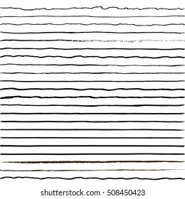 set of horizontal lines drawn with a trembling hand, curves tremolo brush, vector