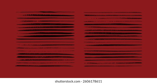 Set of horizontal lines. Marker hand-drawn line border set and scribble design elements. Lines hand drawn paint brush stroke. Hand drawn scribble.Black ink brush art. vector