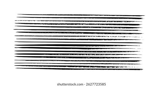 Set of horizontal lines. Marker hand-drawn line border set and scribble design elements. Lines hand drawn paint brush stroke. Vector set isolated on white. Hand drawn.Black ink brush art. Eps 10.