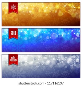 Set of horizontal luminous Christmas banners. Vector illustration.