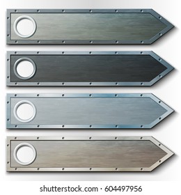 Set of horizontal metal plates for banners and headers. Vector illustration.