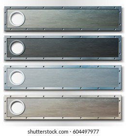 Set of horizontal metal plates for banners and headers. Vector illustration.