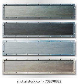 Set of horizontal metal plates for banners and headers. Vector illustration.