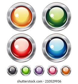 Set of horizontal metallic banners with round shiny buttons like a traffic lights on a metal textured  background for infographics, business design, reports, step presentation, website or app.