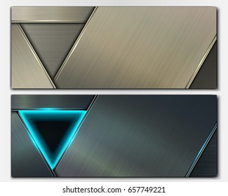 Set of horizontal metallic banners. Vector illustration.