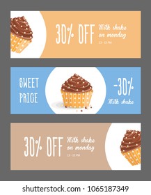 Set of horizontal narrow banners with cake