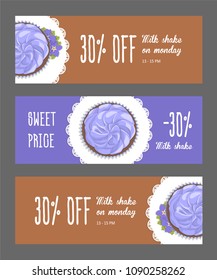 Set horizontal narrow banners cake and flower